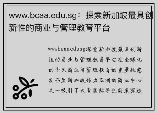 www.bcaa.edu.sg：探索新加坡最具创新性的商业与管理教育平台